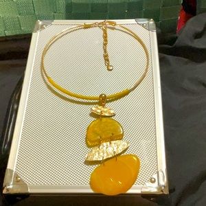Yellow, gold plated, and marble women necklace/ costume jewelry